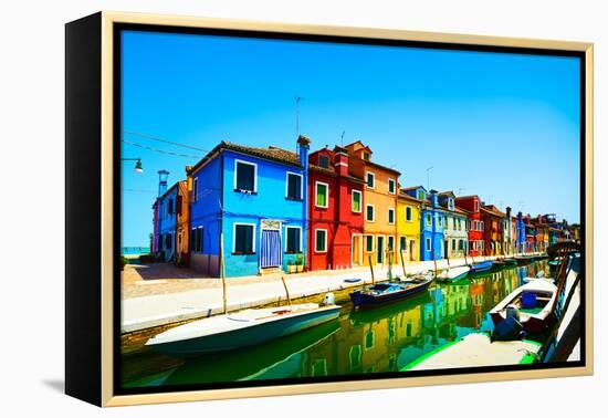 Venice Landmark, Burano Island Canal, Colorful Houses and Boats, Italy-stevanzz-Framed Premier Image Canvas