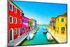 Venice Landmark, Burano Island Canal, Colorful Houses and Boats, Italy-stevanzz-Mounted Photographic Print