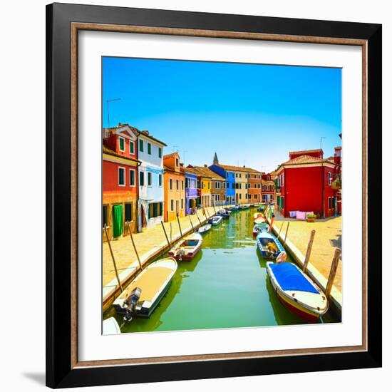 Venice Landmark, Burano Island Canal, Colorful Houses and Boats, Italy-stevanzz-Framed Photographic Print