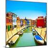 Venice Landmark, Burano Island Canal, Colorful Houses and Boats, Italy-stevanzz-Mounted Photographic Print