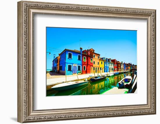 Venice Landmark, Burano Island Canal, Colorful Houses and Boats, Italy-stevanzz-Framed Photographic Print