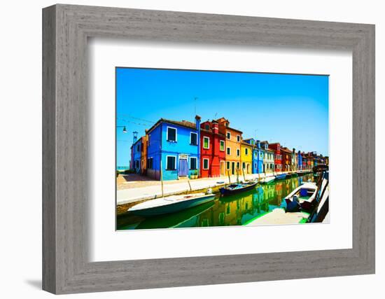 Venice Landmark, Burano Island Canal, Colorful Houses and Boats, Italy-stevanzz-Framed Photographic Print