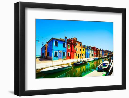 Venice Landmark, Burano Island Canal, Colorful Houses and Boats, Italy-stevanzz-Framed Photographic Print