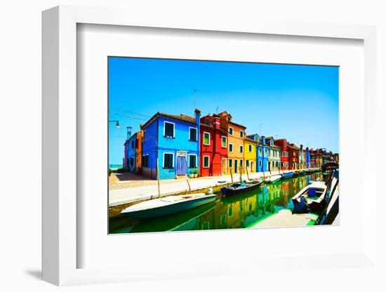 Venice Landmark, Burano Island Canal, Colorful Houses and Boats, Italy-stevanzz-Framed Photographic Print