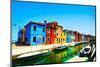 Venice Landmark, Burano Island Canal, Colorful Houses and Boats, Italy-stevanzz-Mounted Photographic Print