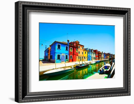 Venice Landmark, Burano Island Canal, Colorful Houses and Boats, Italy-stevanzz-Framed Photographic Print