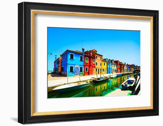 Venice Landmark, Burano Island Canal, Colorful Houses and Boats, Italy-stevanzz-Framed Photographic Print