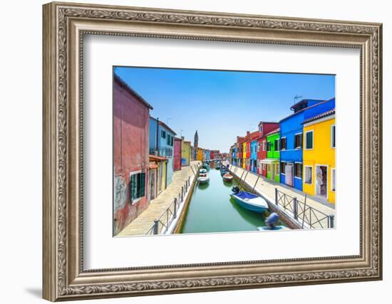 Venice Landmark, Burano Island Canal, Colorful Houses and Boats, Italy-stevanzz-Framed Photographic Print