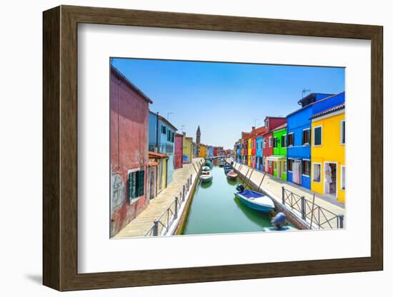 Venice Landmark, Burano Island Canal, Colorful Houses and Boats, Italy-stevanzz-Framed Photographic Print