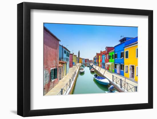 Venice Landmark, Burano Island Canal, Colorful Houses and Boats, Italy-stevanzz-Framed Photographic Print