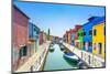 Venice Landmark, Burano Island Canal, Colorful Houses and Boats, Italy-stevanzz-Mounted Photographic Print