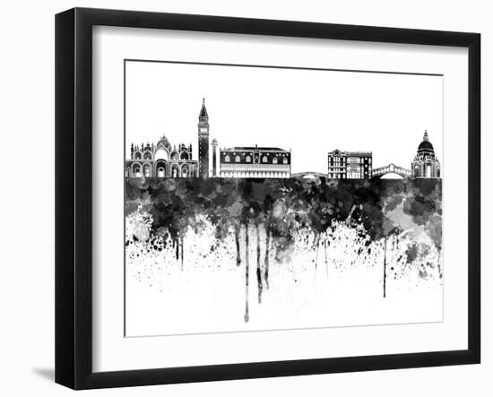 Venice Skyline in Black Watercolor-paulrommer-Framed Art Print