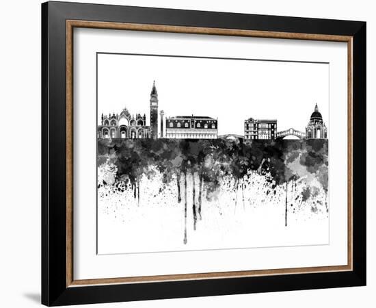 Venice Skyline in Black Watercolor-paulrommer-Framed Art Print