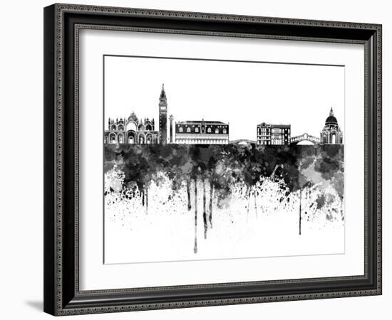 Venice Skyline in Black Watercolor-paulrommer-Framed Art Print