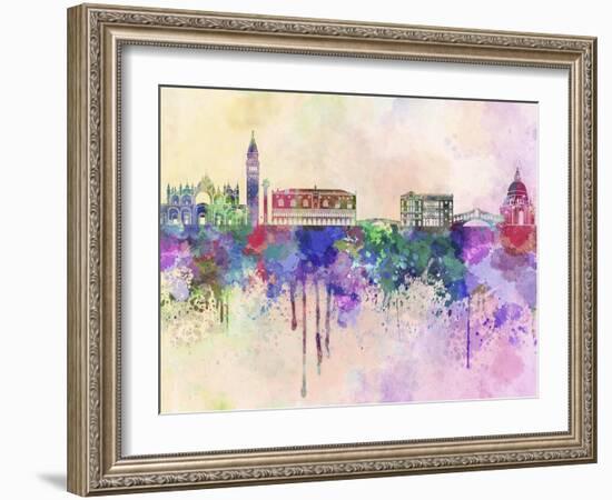 Venice Skyline in Watercolor Background-paulrommer-Framed Art Print