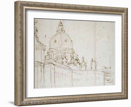 Venice: the Dogana Di Mare and S. Maria Della Salute (Pen and Brown Ink over Black Chalk)-Canaletto-Framed Giclee Print