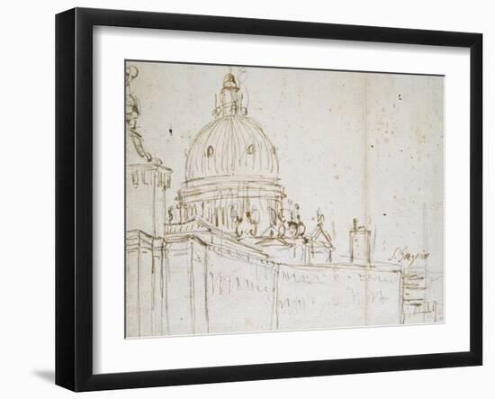 Venice: the Dogana Di Mare and S. Maria Della Salute (Pen and Brown Ink over Black Chalk)-Canaletto-Framed Giclee Print