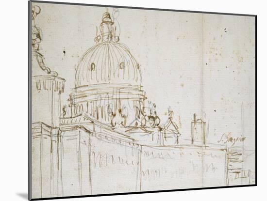 Venice: the Dogana Di Mare and S. Maria Della Salute (Pen and Brown Ink over Black Chalk)-Canaletto-Mounted Giclee Print