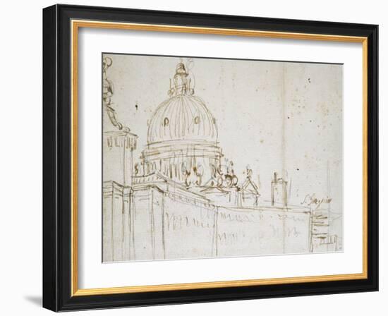 Venice: the Dogana Di Mare and S. Maria Della Salute (Pen and Brown Ink over Black Chalk)-Canaletto-Framed Giclee Print