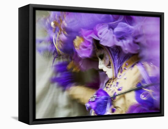 Venice, Veneto, Italy, a Mask in Movement on Piazza San Marco During Carnival-Ken Scicluna-Framed Premier Image Canvas