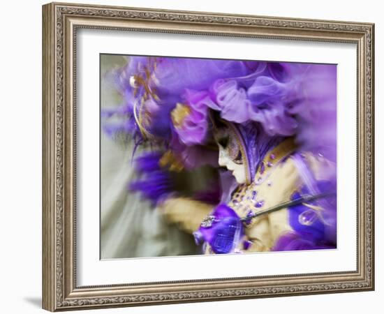 Venice, Veneto, Italy, a Mask in Movement on Piazza San Marco During Carnival-Ken Scicluna-Framed Photographic Print