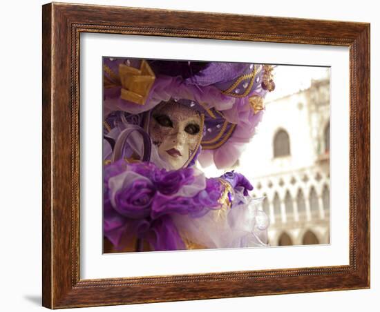 Venice, Veneto, Italy, a Masked Character in Front of the 'Palazzo Dei Dogi' During Carnival-Ken Scicluna-Framed Photographic Print