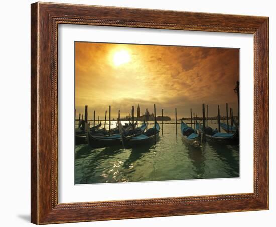 Venice, Veneto, Italy, Gondolas Tied at the Bacino Di San Marco-Ken Scicluna-Framed Photographic Print