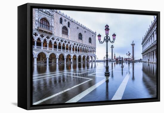 Venice, Veneto, Italy. High Water on San Marco Square and Palazzo Ducale on the Left.-ClickAlps-Framed Premier Image Canvas
