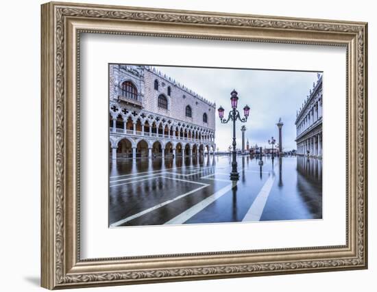 Venice, Veneto, Italy. High Water on San Marco Square and Palazzo Ducale on the Left.-ClickAlps-Framed Photographic Print