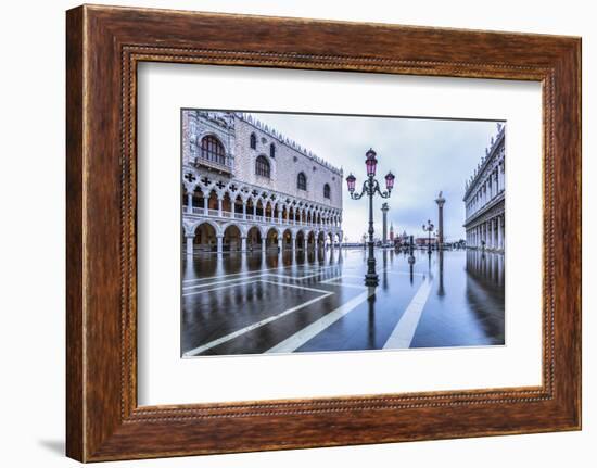 Venice, Veneto, Italy. High Water on San Marco Square and Palazzo Ducale on the Left.-ClickAlps-Framed Photographic Print