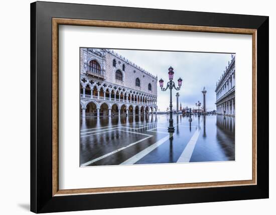 Venice, Veneto, Italy. High Water on San Marco Square and Palazzo Ducale on the Left.-ClickAlps-Framed Photographic Print