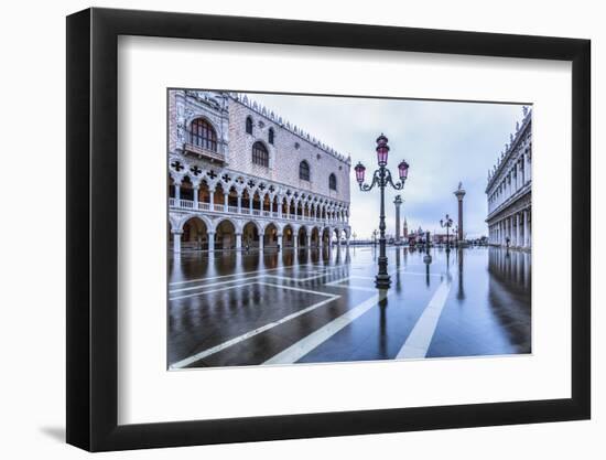 Venice, Veneto, Italy. High Water on San Marco Square and Palazzo Ducale on the Left.-ClickAlps-Framed Photographic Print