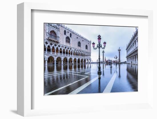 Venice, Veneto, Italy. High Water on San Marco Square and Palazzo Ducale on the Left.-ClickAlps-Framed Photographic Print