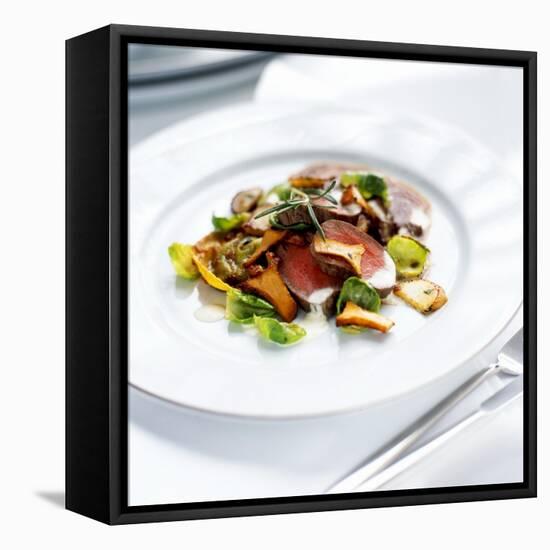 Venison Fillet with Sprout Leaves and Chanterelle Mushrooms-Stefan Braun-Framed Premier Image Canvas