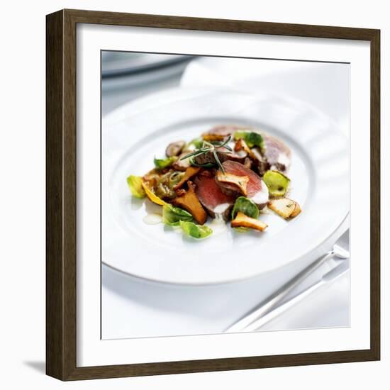 Venison Fillet with Sprout Leaves and Chanterelle Mushrooms-Stefan Braun-Framed Photographic Print