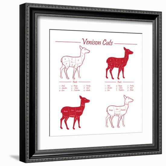 Venison Meat Cut Diagram Scheme-ONiONAstudio-Framed Art Print