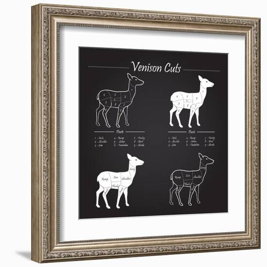 Venison Meat Cut Diagram Scheme-ONiONAstudio-Framed Art Print