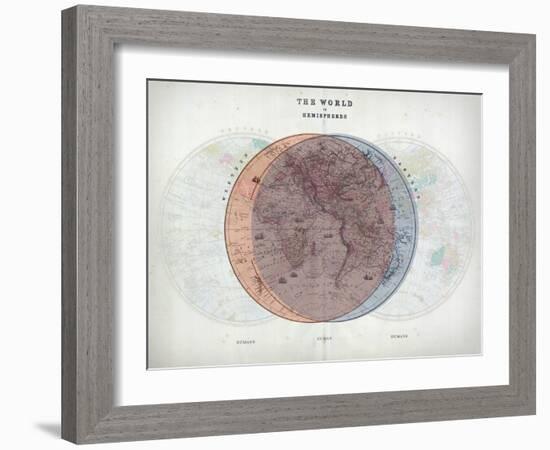 Venn Diagram of Humans - 1873, The World in Hemispheres Map-null-Framed Giclee Print