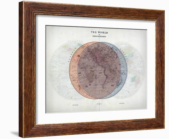 Venn Diagram of Humans - 1873, The World in Hemispheres Map-null-Framed Giclee Print