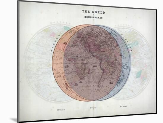 Venn Diagram of Humans - 1873, The World in Hemispheres Map-null-Mounted Giclee Print