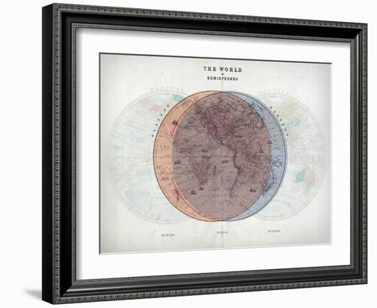 Venn Diagram of Humans - 1873, The World in Hemispheres Map-null-Framed Giclee Print