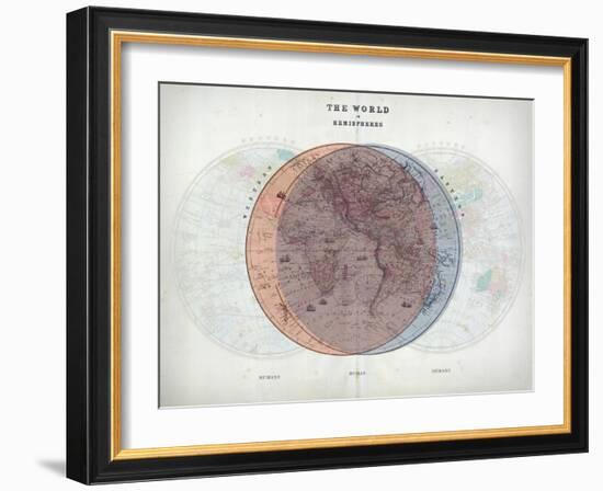 Venn Diagram of Humans - 1873, The World in Hemispheres Map-null-Framed Giclee Print