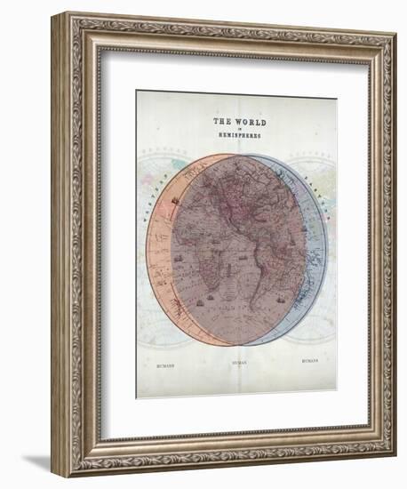 Venn Diagram of Humans - 1873, The World in Hemispheres Map-null-Framed Premium Giclee Print