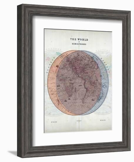 Venn Diagram of Humans - 1873, The World in Hemispheres Map-null-Framed Premium Giclee Print