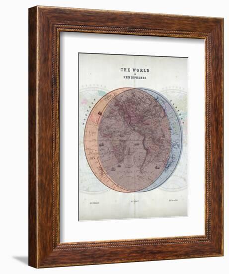 Venn Diagram of Humans - 1873, The World in Hemispheres Map-null-Framed Premium Giclee Print