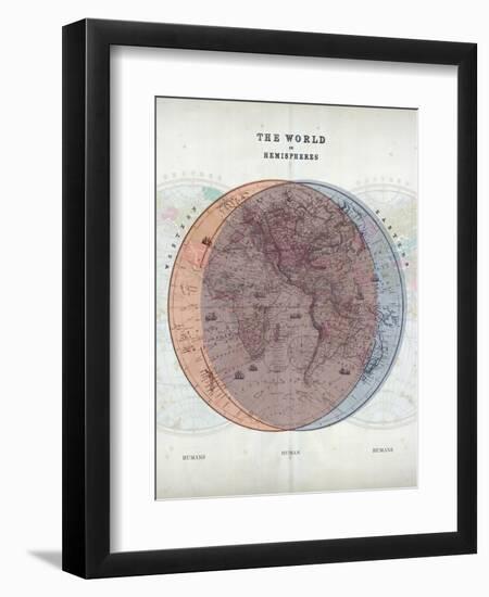 Venn Diagram of Humans - 1873, The World in Hemispheres Map-null-Framed Premium Giclee Print