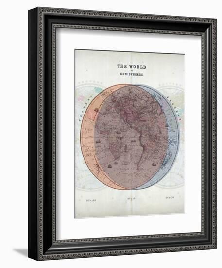 Venn Diagram of Humans - 1873, The World in Hemispheres Map-null-Framed Premium Giclee Print