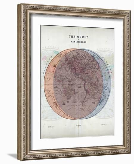 Venn Diagram of Humans - 1873, The World in Hemispheres Map-null-Framed Giclee Print