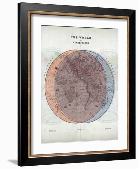 Venn Diagram of Humans - 1873, The World in Hemispheres Map-null-Framed Giclee Print