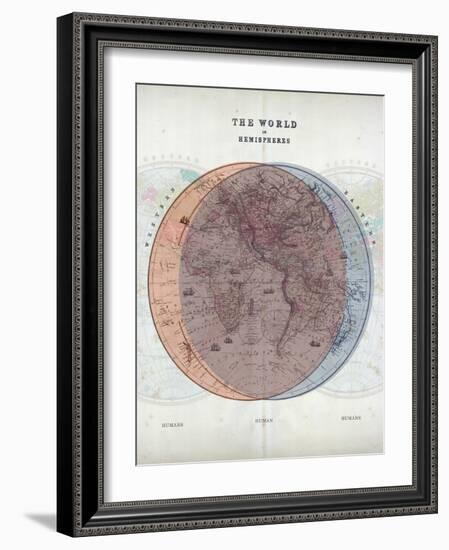 Venn Diagram of Humans - 1873, The World in Hemispheres Map-null-Framed Giclee Print